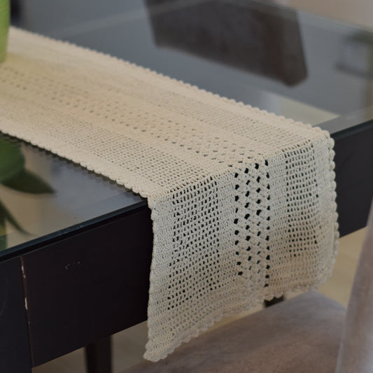 Handmade Cotton Crochet Table Runner – Elegant Beige