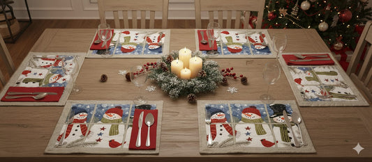 Festive Snowman Christmas Table Mat – Holiday Dining Decoration-.20 Inch length and 14 inch width