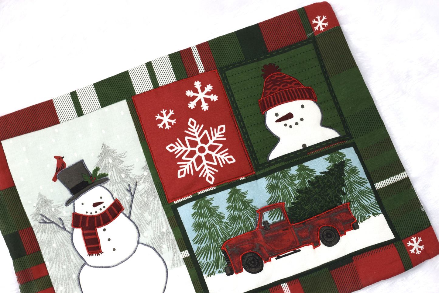 Festive Snowman & Red Truck Christmas Table Mat-20 x 14 inches,