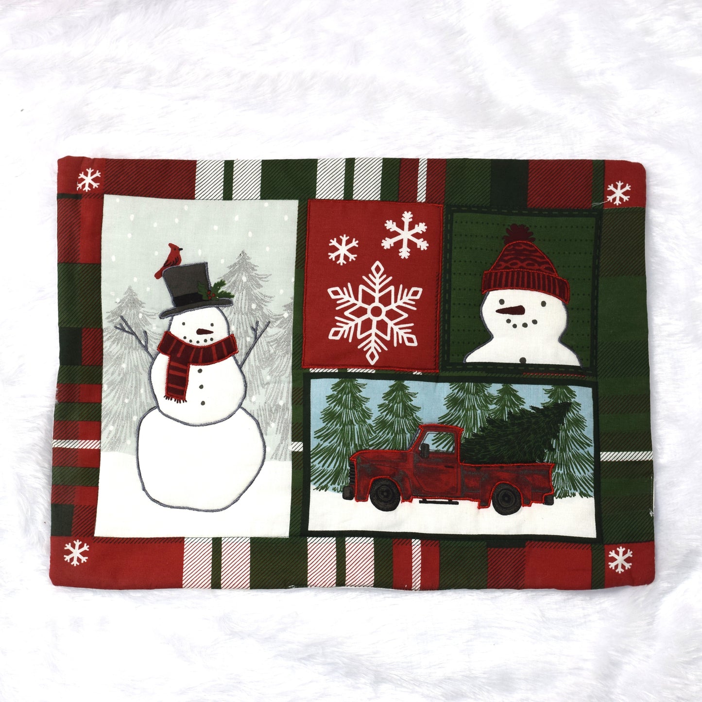 Festive Snowman & Red Truck Christmas Table Mat-20 x 14 inches,