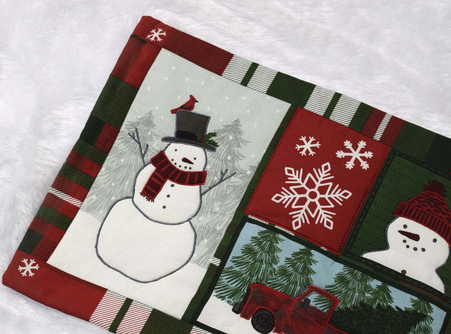 Festive Snowman & Red Truck Christmas Table Mat-20 x 14 inches,