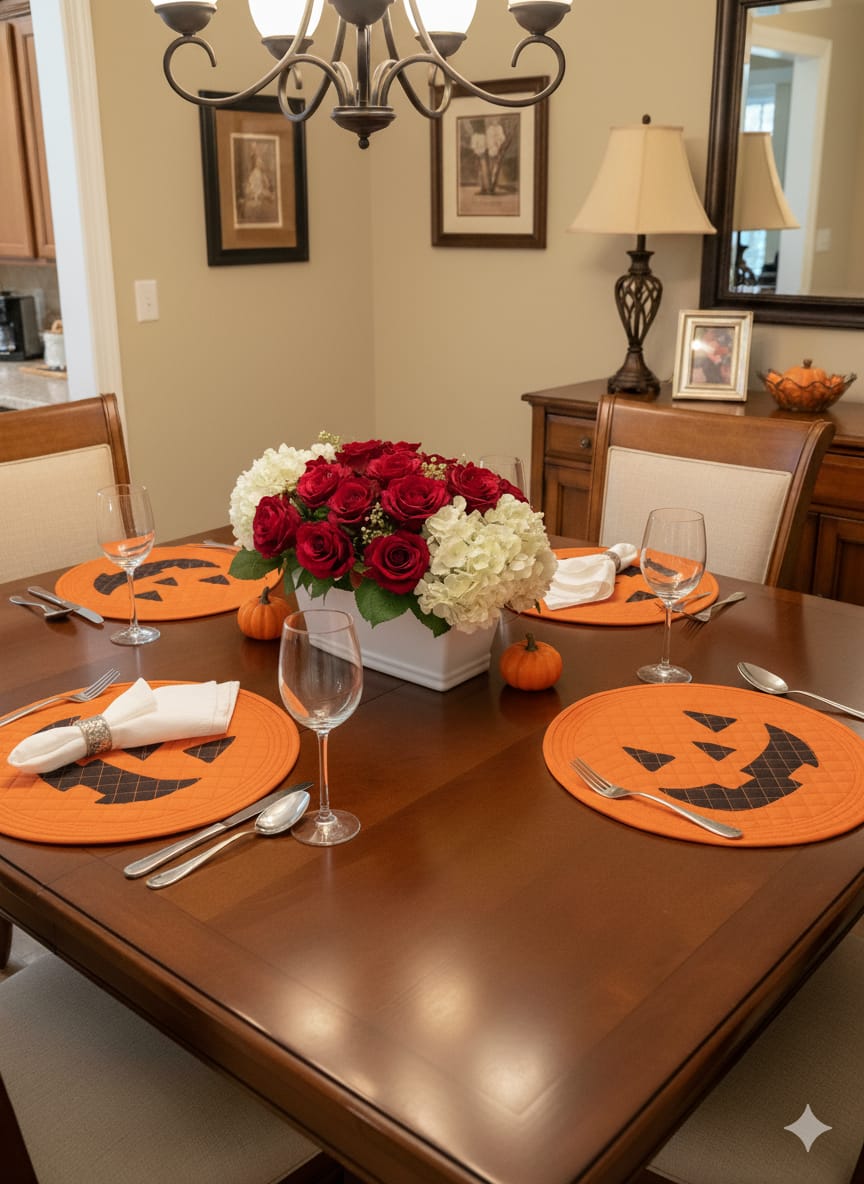 Halloween Pumpkin Face Quilted Table Mat🎃