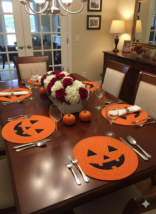 Halloween Pumpkin Face Quilted Table Mat🎃