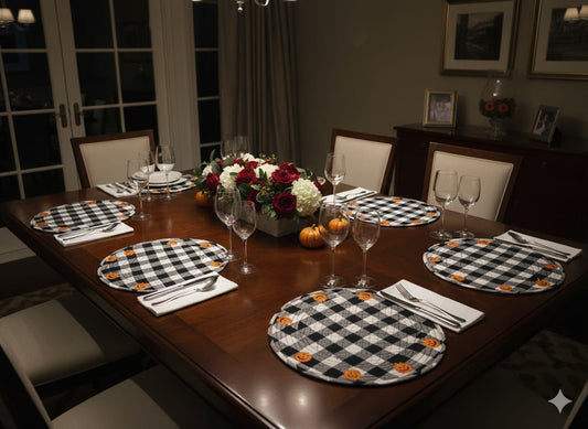 Halloween Pumpkin Checkered Round Table Mat🎃