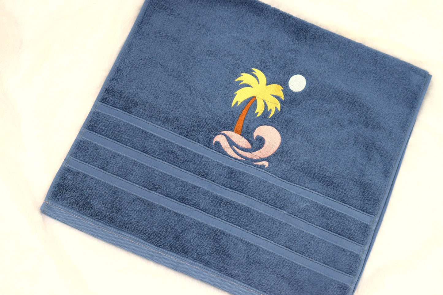 Blue Palm Beach Embroidered Turkey Towel – 19x38 Inches Soft Cotton Bath & Hand Towel