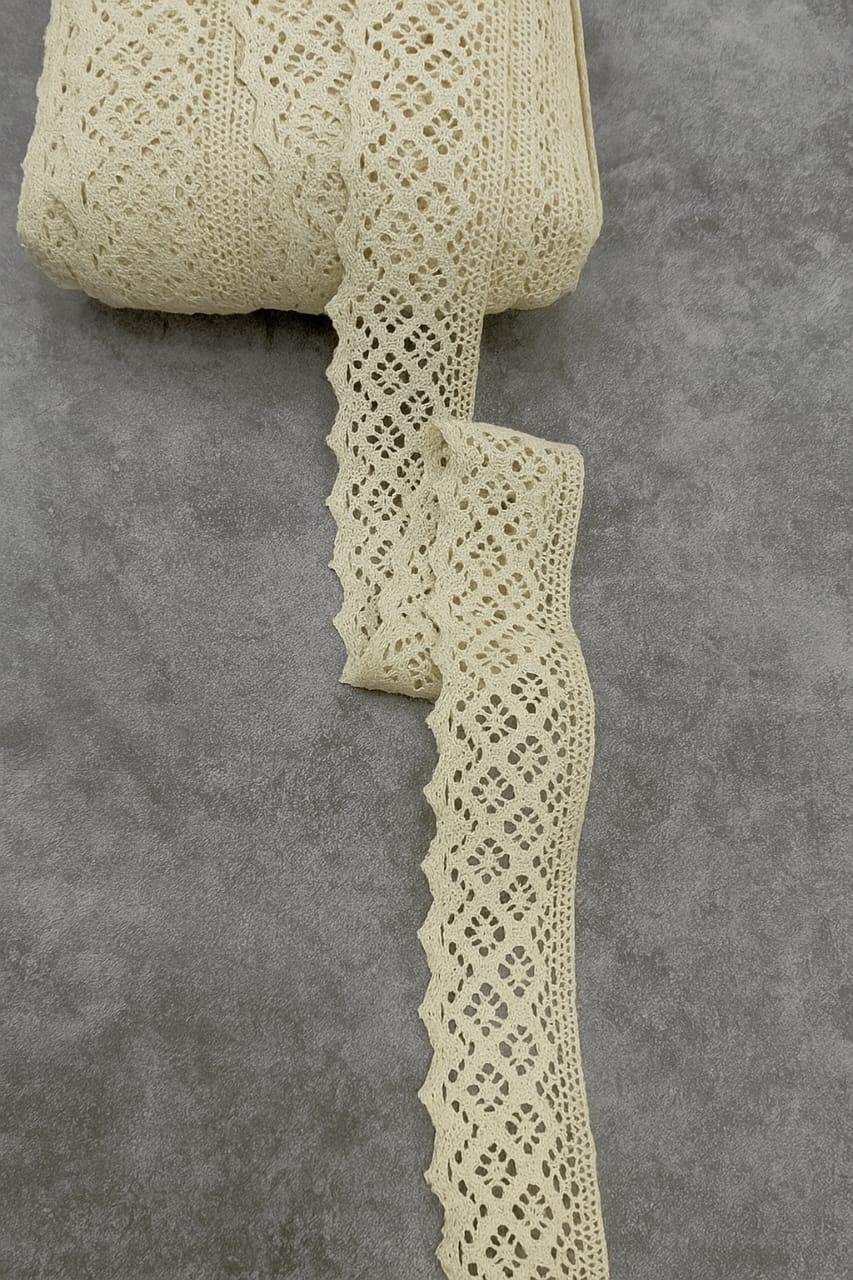 Vintage Cream Crochet Lace Trim Roll – 2 Inch Wide, 20 Meters Long