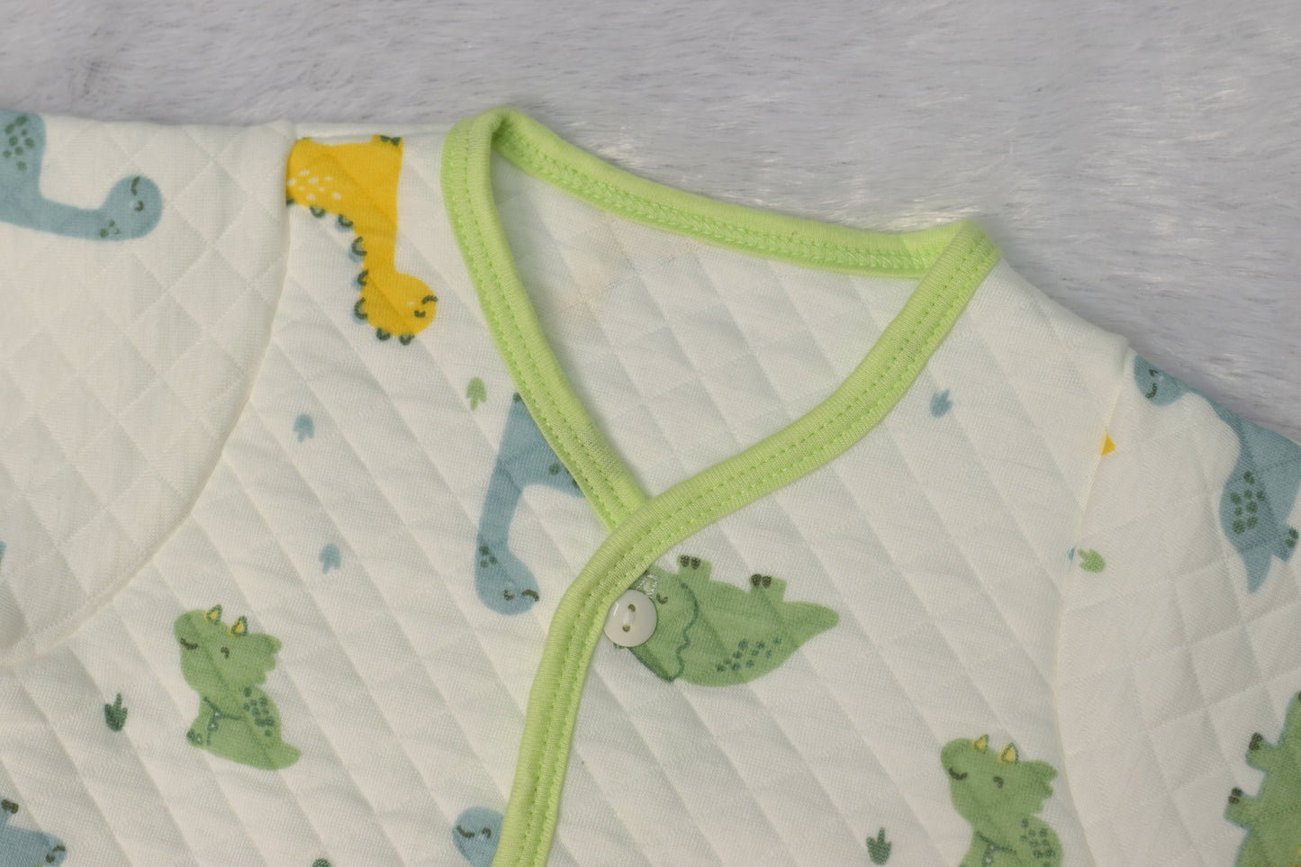 Soft Quilted Dinosaur Print Newborn Jhabla – Front Open Baby Shirt (3-6 Months)