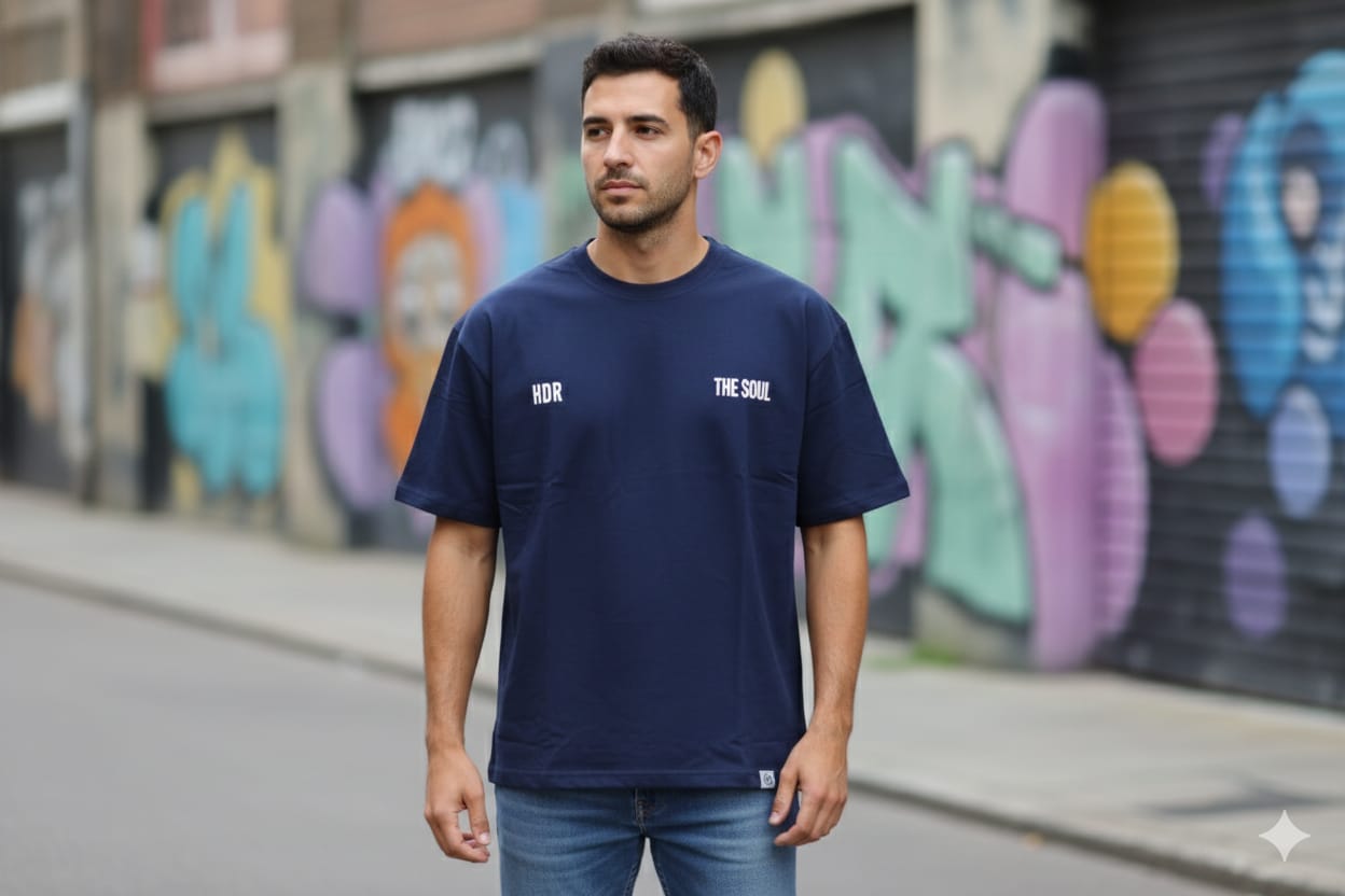Men’s Navy Oversized Graphic T-Shirt – “HDR The Soul” Streetwear Style