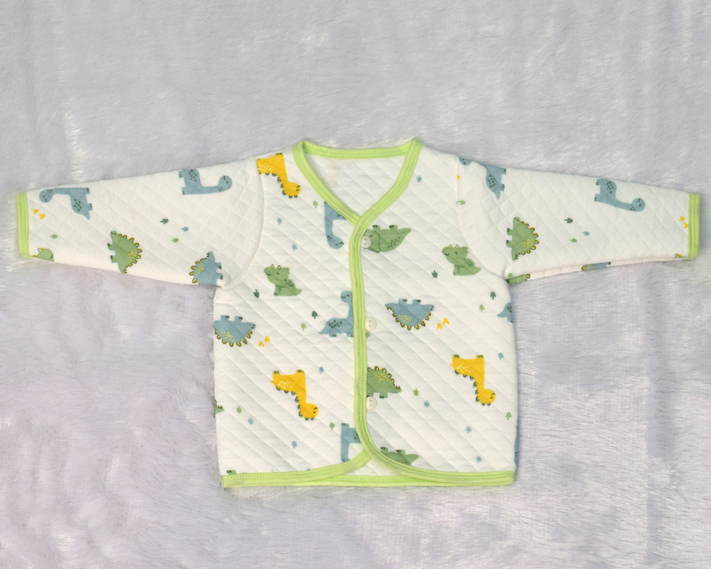 Soft Quilted Dinosaur Print Newborn Jhabla – Front Open Baby Shirt (3-6 Months)