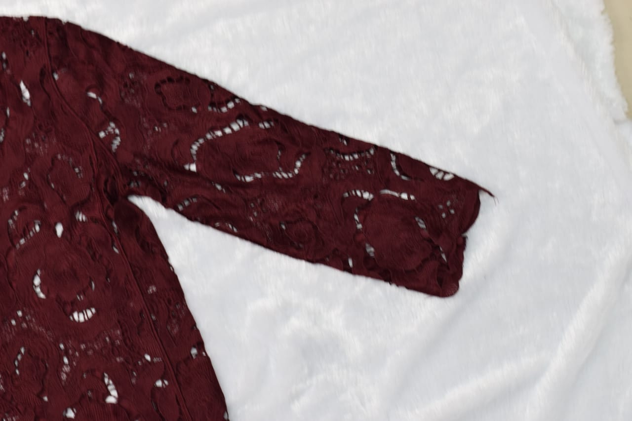 Maroon Floral Lace Jeans Top – Free Size Elegant Party Wear