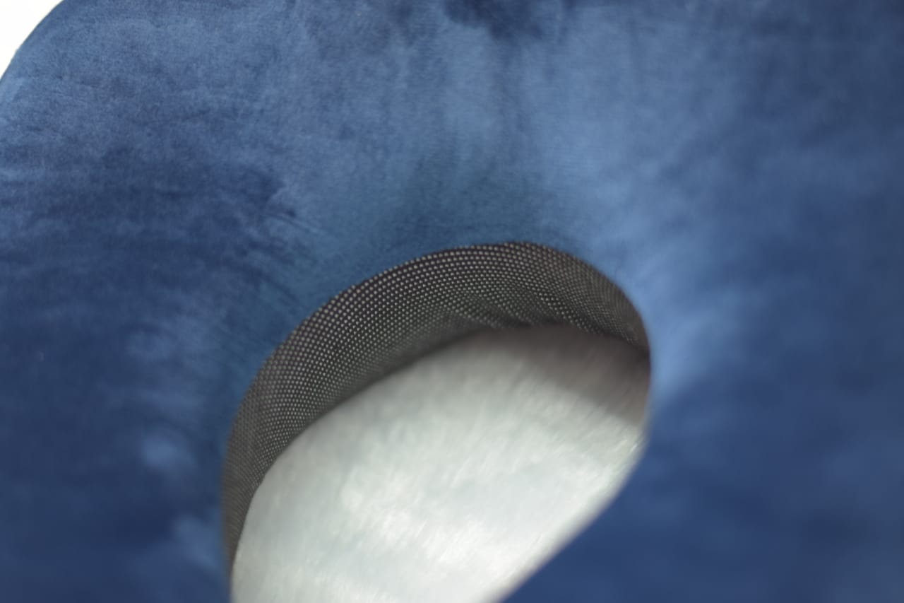 Premium Memory Foam Travel Neck Pillow – Soft Velvet Cover with Adjustable Strap (Navy Blue)