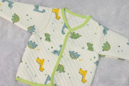 Soft Quilted Dinosaur Print Newborn Jhabla – Front Open Baby Shirt (3-6 Months)