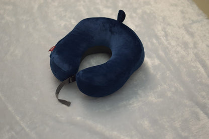 Premium Memory Foam Travel Neck Pillow – Soft Velvet Cover with Adjustable Strap (Navy Blue)