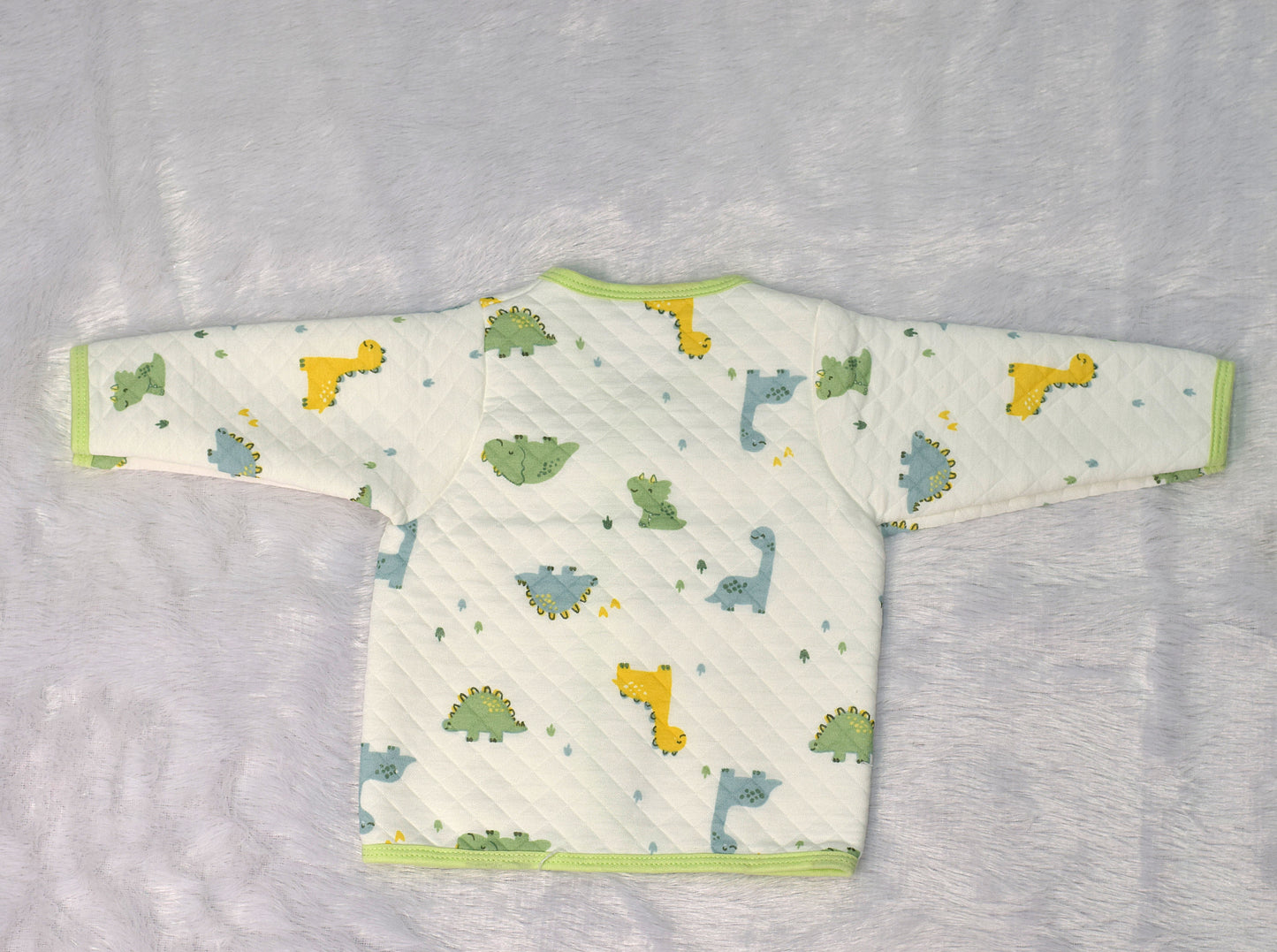 Soft Quilted Dinosaur Print Newborn Jhabla – Front Open Baby Shirt (3-6 Months)