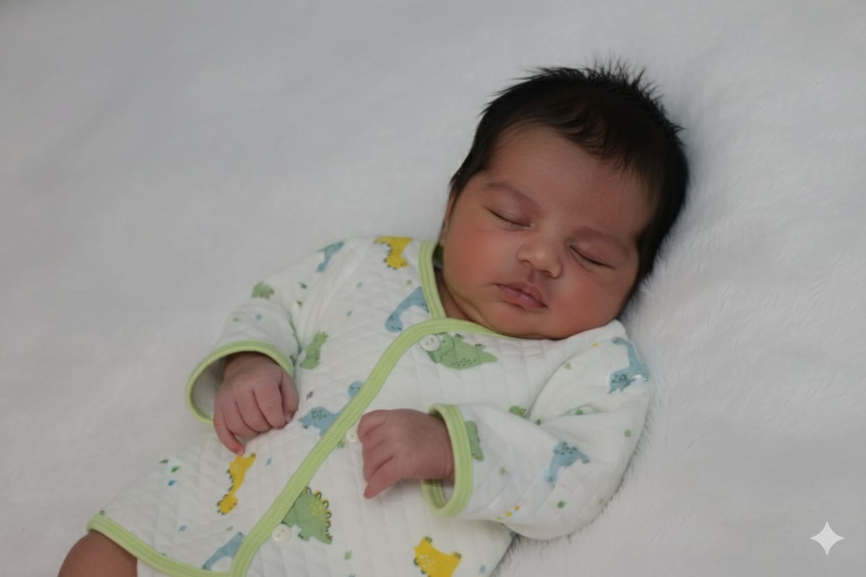 Soft Quilted Dinosaur Print Newborn Jhabla – Front Open Baby Shirt (3-6 Months)