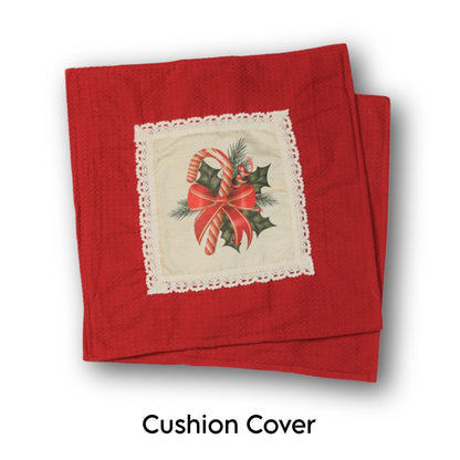 Festive Red Table Linen Gift Hamper Set – Cushion Covers, Table Cloth, Placemats, Bread Basket & Gift Cover