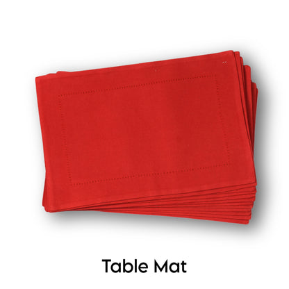 Festive Red Table Linen Gift Hamper Set – Cushion Covers, Table Cloth, Placemats, Bread Basket & Gift Cover