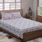 Floral Bliss Cotton Bedsheet Set – Pink Blossom Print - King  Bedsheet with 2 Pillow Covers