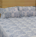 Elegant Indigo Block Print Cotton Bedsheet Set – Queen Bed Bedsheet with 2 Pillow Covers