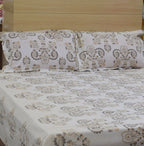 Royal Beige Mandala Print Cotton Bedsheet Set – Queen Size Bedsheet with 2 Pillow Covers
