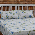 Blue Rose Bloom Cotton Bedsheet Set – Queen Size Bedsheet with 2 Pillow Covers