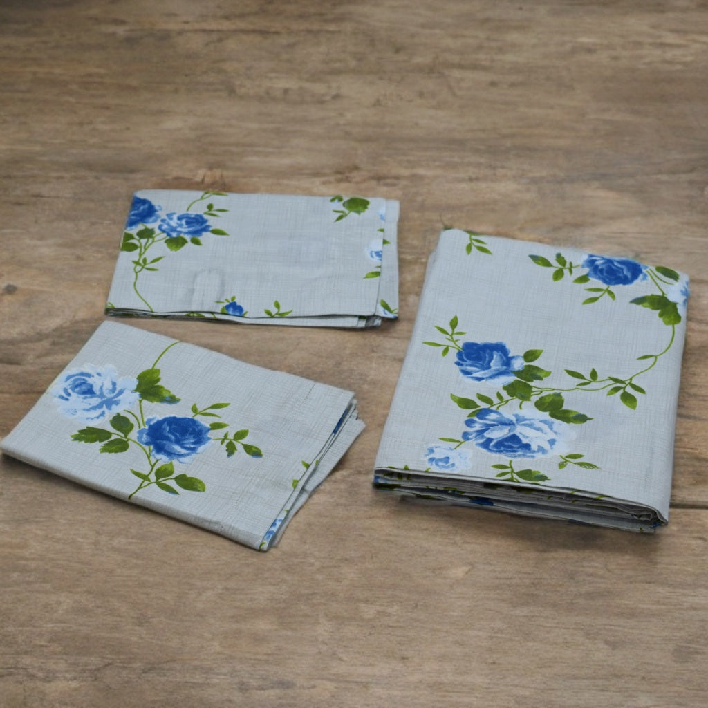 Blue Rose Bloom Cotton Bedsheet Set – Queen Size Bedsheet with 2 Pillow Covers