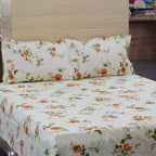 Elegant Orange &Green Floral Print Queen Size Bedsheet with 2 Pillow Covers