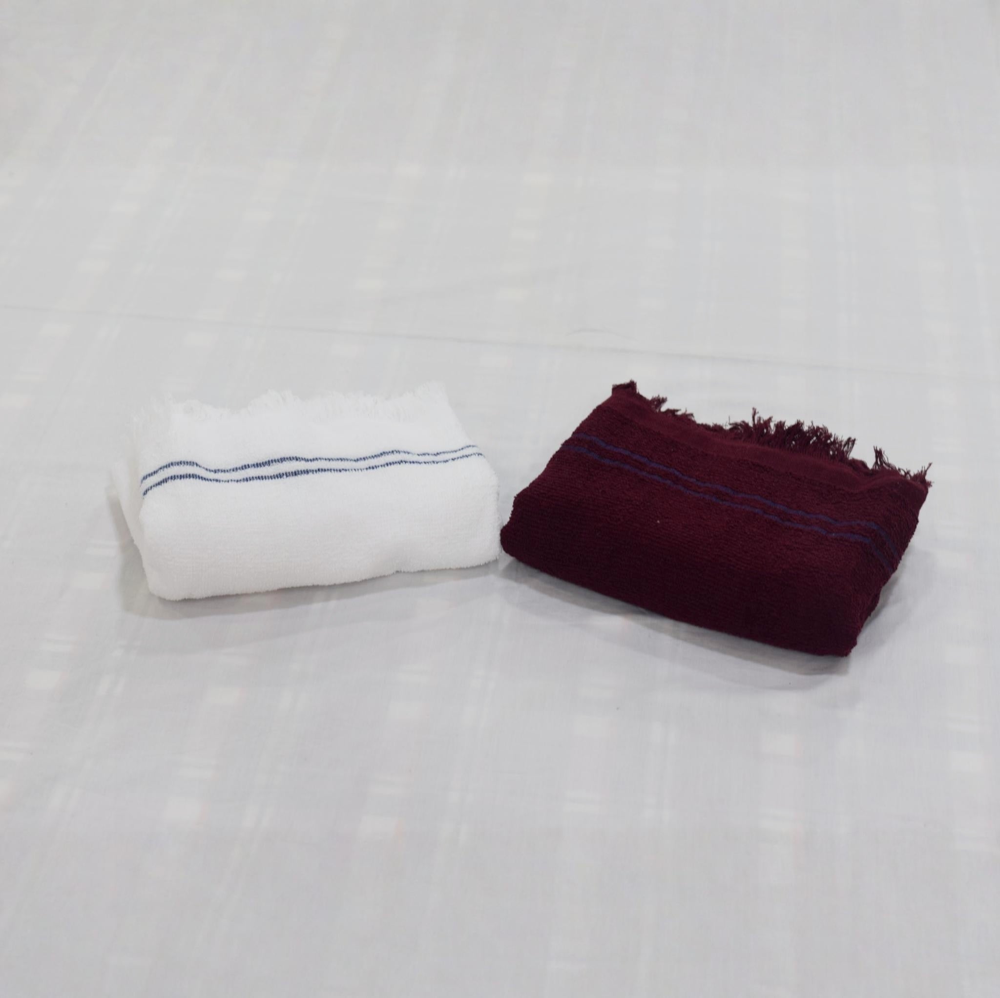 Elegant Microfiber Hand Towel Set - White &Maroon with Striped Detail - Set of 2