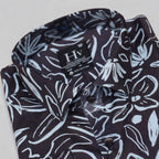 Men's Slim Fit Long Sleeve Floral Shirt - Black & Blue Leaf Print