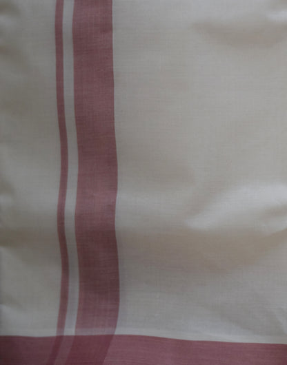 Traditional White Cotton Dhothi with Maroon Border