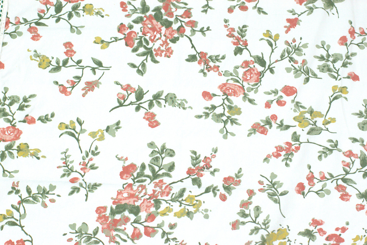 Green Blossom Printed King Size Bedsheet with Crochet Lace Border – Cotton (3-Piece Set)