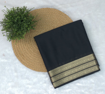 Elegant Black Viscose Georgette Saree with Gold Woven Border & Blouse Piece