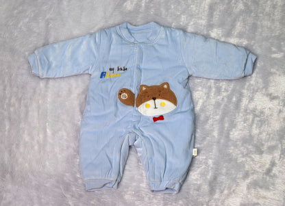 Warm Infant Winter Playsuit with Cute Animal Applique | Snap-Front Baby Sweater Romper