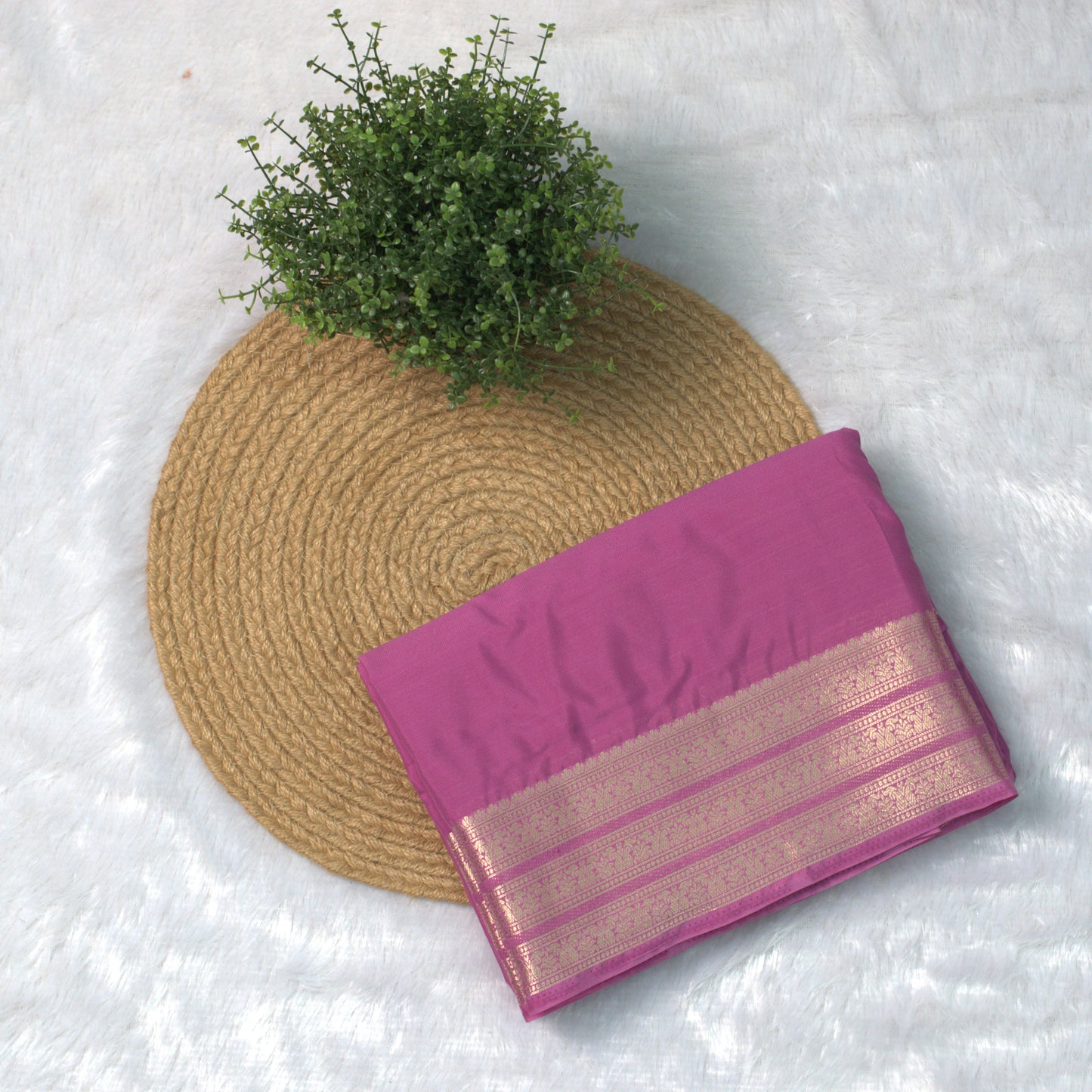 Magenta Viscose Georgette Saree with Elegant Gold Woven Border & Attached Blouse Piece