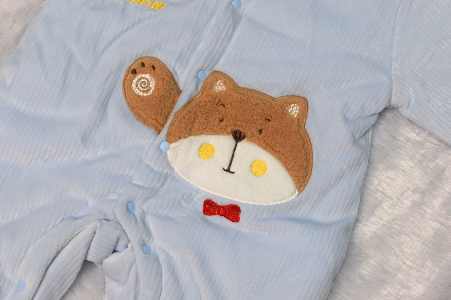 Warm Infant Winter Playsuit with Cute Animal Applique | Snap-Front Baby Sweater Romper