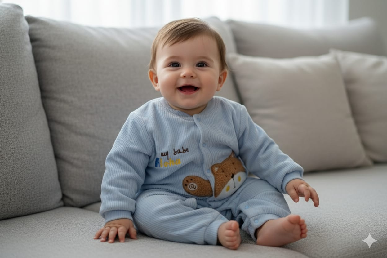 Warm Infant Winter Playsuit with Cute Animal Applique | Snap-Front Baby Sweater Romper