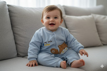 Warm Infant Winter Playsuit with Cute Animal Applique | Snap-Front Baby Sweater Romper