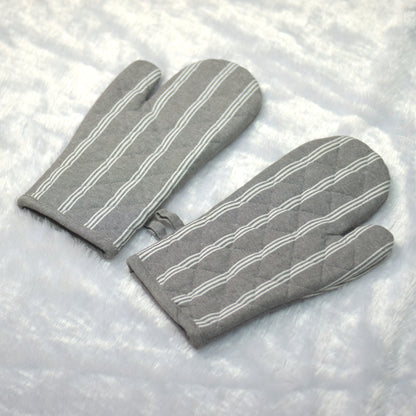Grey Striped Cotton Oven Gloves – Heat Resistant Kitchen Mitts (Set of 2)