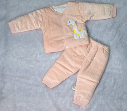 Adorable Peach Ribbed Warm Baby Cardigan and Pants Outfit