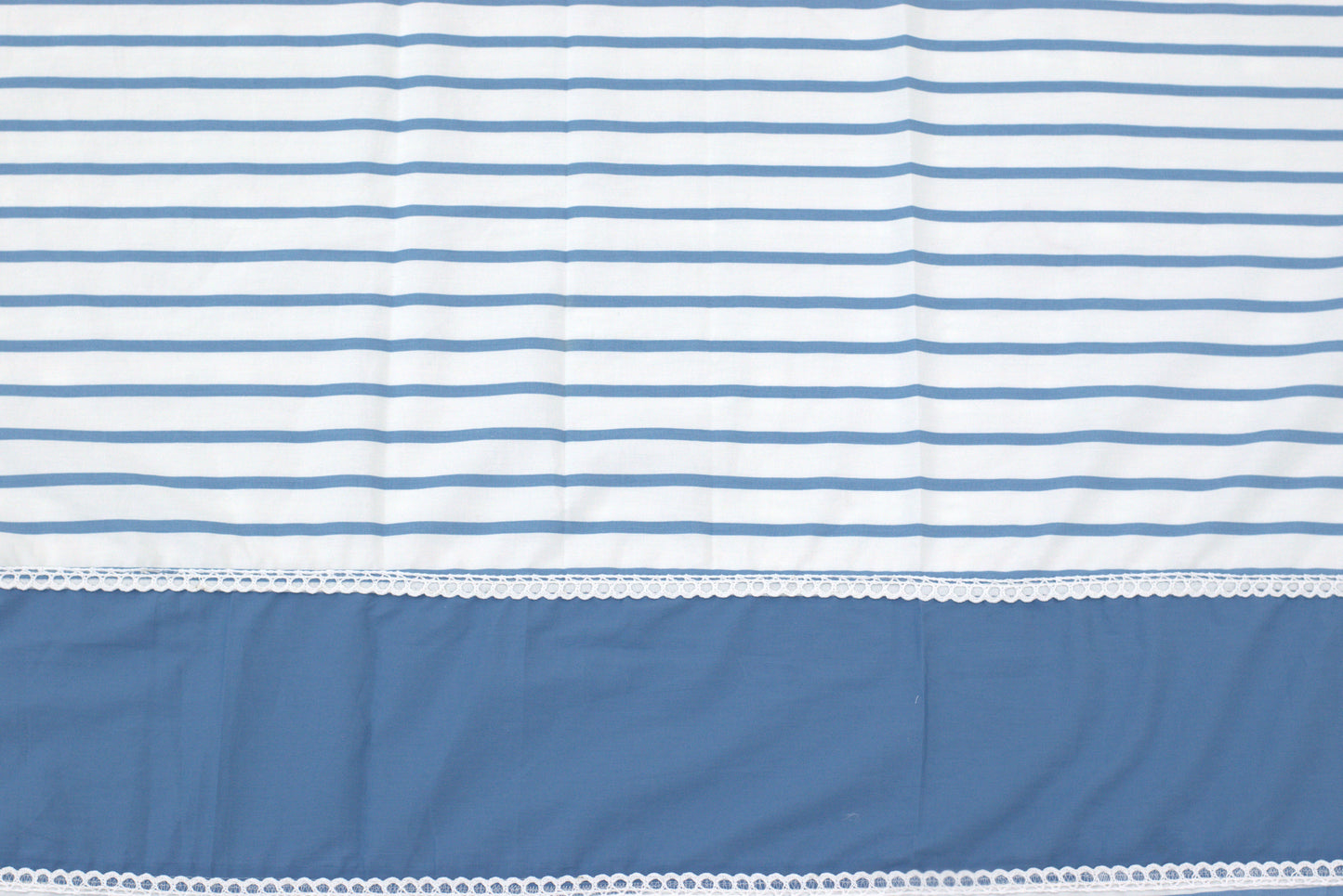 Blue &  White Striped King Size Bedsheet with Crochet Lace Border – Premium Cotton (3-Piece Set)