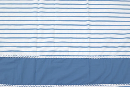 Blue &  White Striped King Size Bedsheet with Crochet Lace Border – Premium Cotton (3-Piece Set)