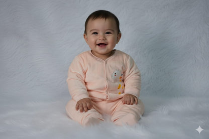 Adorable Peach Ribbed Warm Baby Cardigan and Pants Outfit