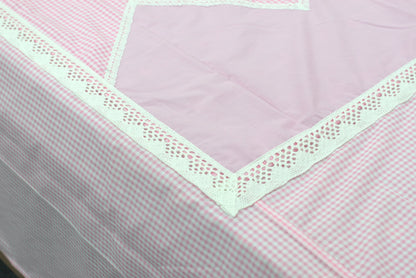Pink Gingham Lace Cotton King Size Bedspread with Pillow Covers – Soft & Elegant Bedding Set