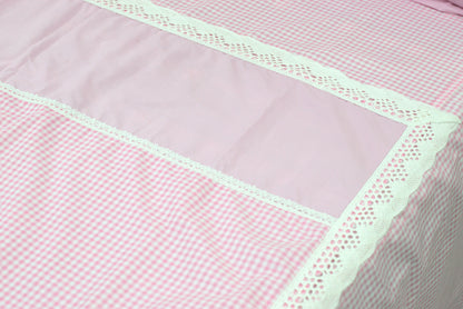 Pink Gingham Lace Cotton King Size Bedspread with Pillow Covers – Soft & Elegant Bedding Set