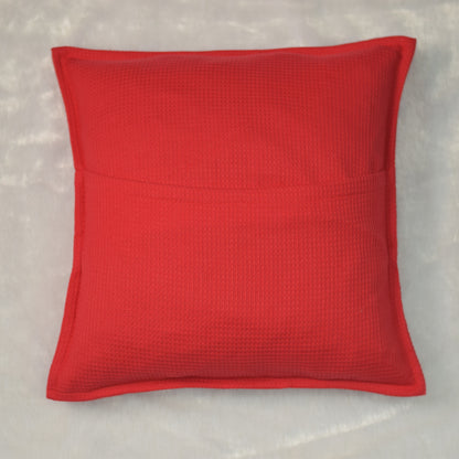 Festive Red Bow Cushion Cover – 16x16 Inch Honeycomb Cotton