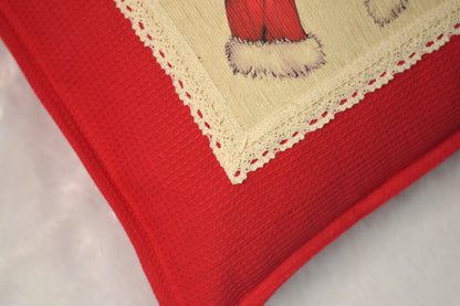 Festive Red Bow Cushion Cover – 16x16 Inch Honeycomb Cotton