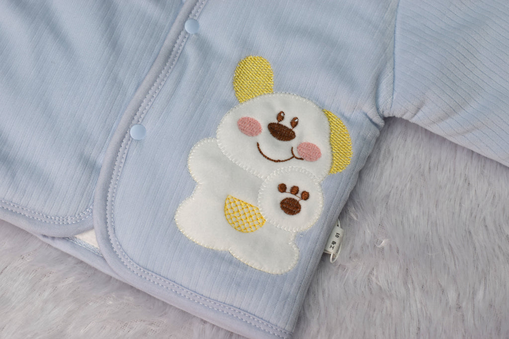 Cozy Light Blue Corduroy Baby Sweater Set | Embroidered 'Lucky' Top & Pants