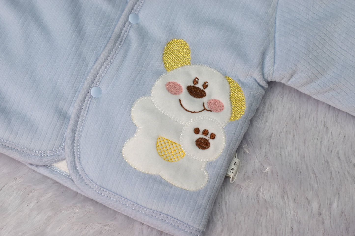 Cozy Light Blue Corduroy Baby Sweater Set | Embroidered 'Lucky' Top & Pants