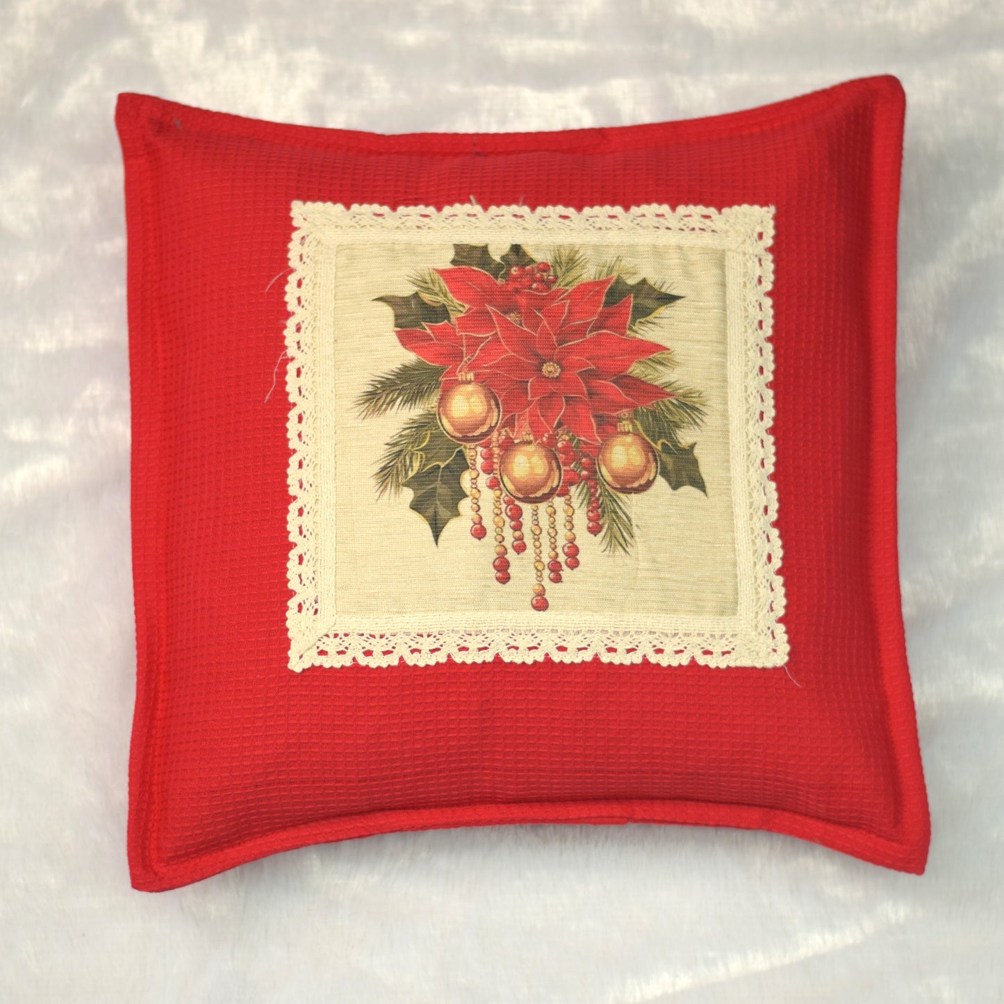 Festive Honeycomb Red Christmas Cushion Cover