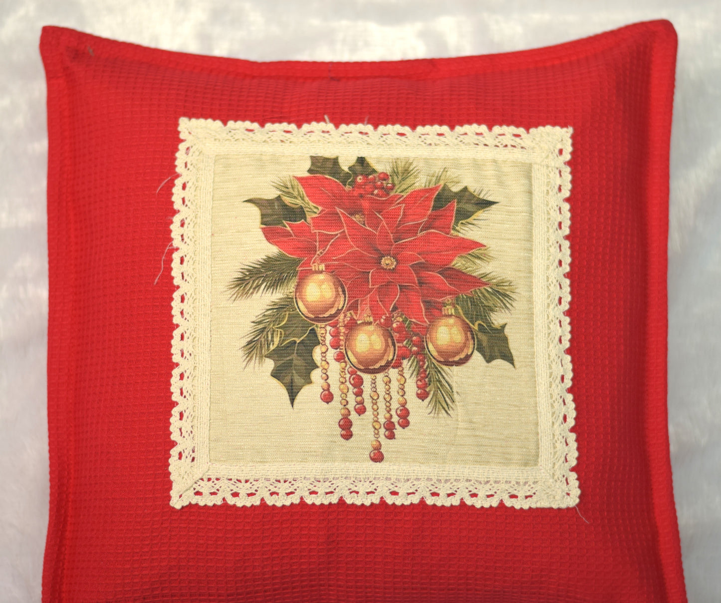 Festive Honeycomb Red Christmas Cushion Cover